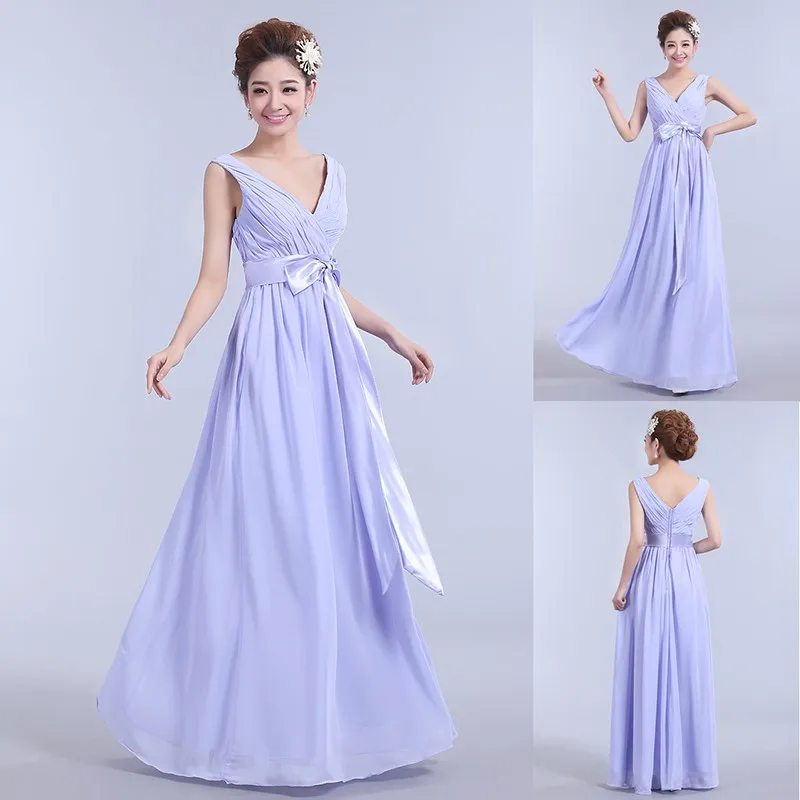 

Brand New Bridesmaid Dresses with Sash Hot Sale Chiffon Ball Prom Party Formal Dress for Wedding Elegant V-Neck Bride Gown