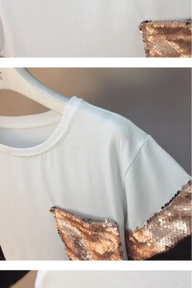 ALPHALMODA, летняя модная футболка с блестками и карманами+ газовая юбка до середины голени со звездами, женский модный комплект из 2 предметов