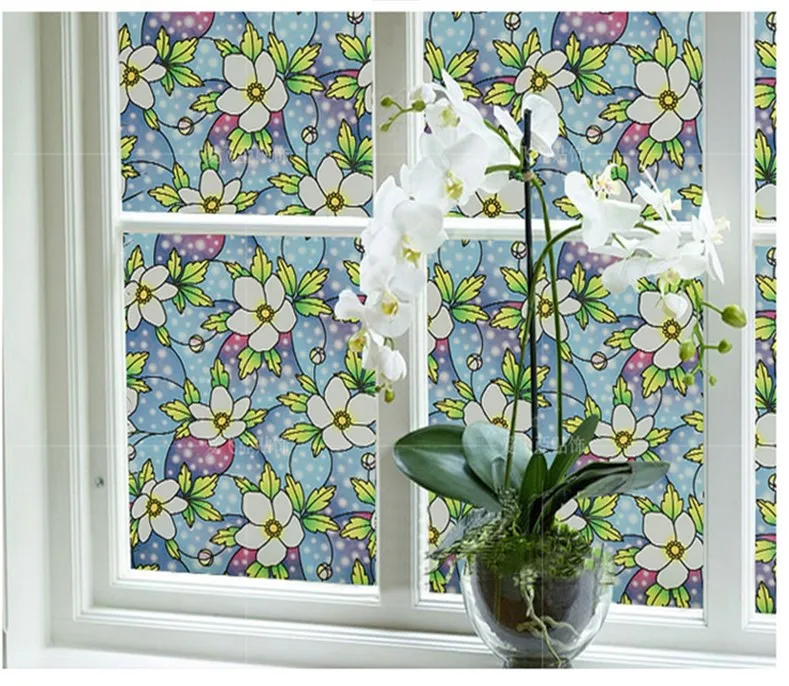 Шампанское 45x100cm Plant flower pattern of glass electrostatic film toilet living room bedroom dining room kitchen Windows glass film N4 - Цвет: Шампанское