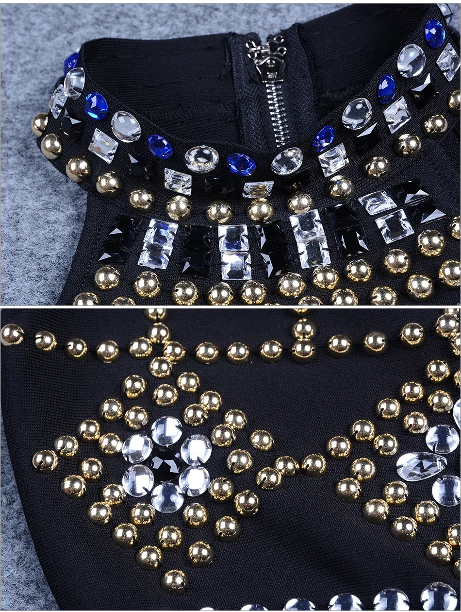 Женский бандажный костюм с круглым вырезом и бусинами сексуальный без рукавов