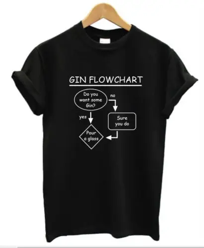 Забавный GIN FLOWCHART Футболка мужская и женская | Мужская одежда
