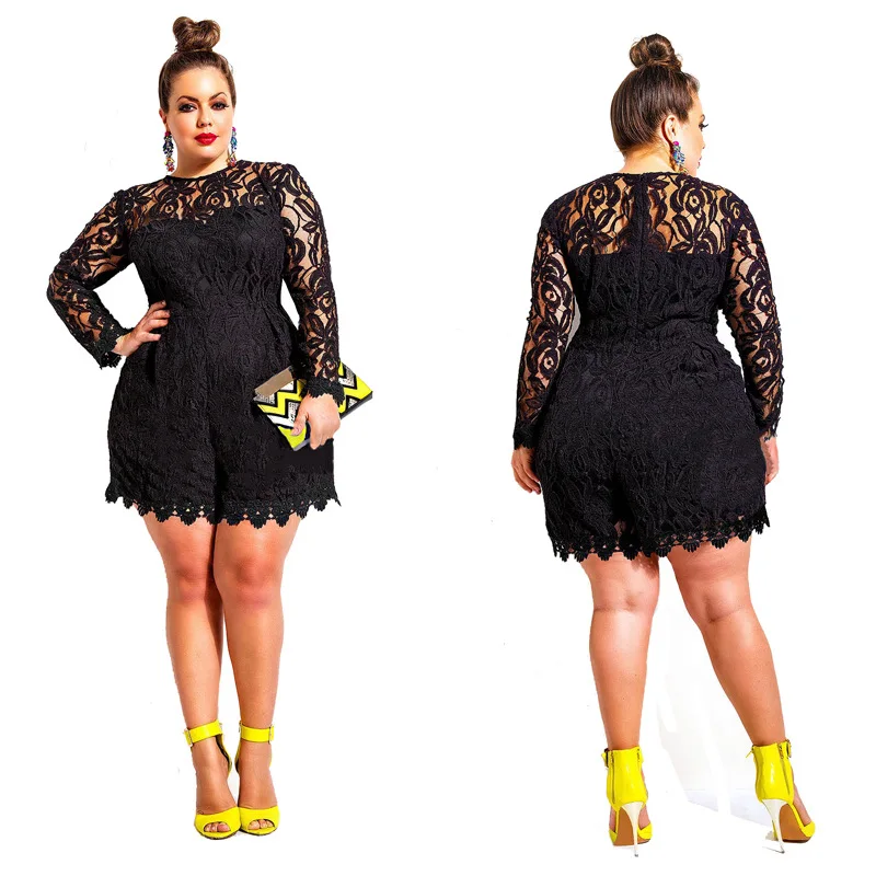 Однотонные Ажурные кружевные комбинезоны с длинным рукавом женский комбинезон