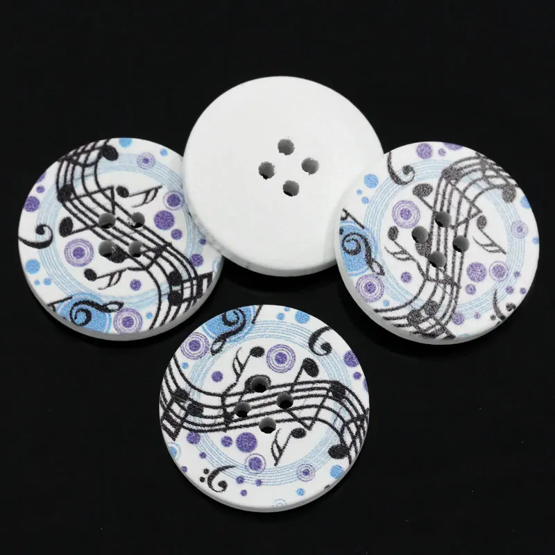 100 шт. музыкальные нотки многоцветный узор круглые 4 отверстия деревянные Швейные