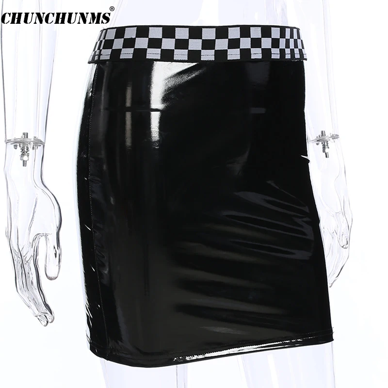 2018 летние из искусственной кожи майка и бюст юбка комплект двух предметов модные