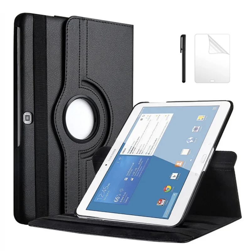

360 Degree Rotating PU Leather Flip Cover Case For Samsung Galaxy Tab 4 10.1 SM-T530 T531 T535 10.1 inch Tablet Case +Film+Pen