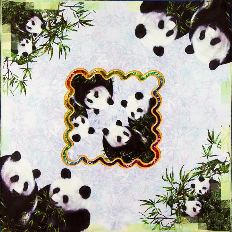 100% квадратный шелковый шарф женский Панда шейный платок маленький 2019 Топ