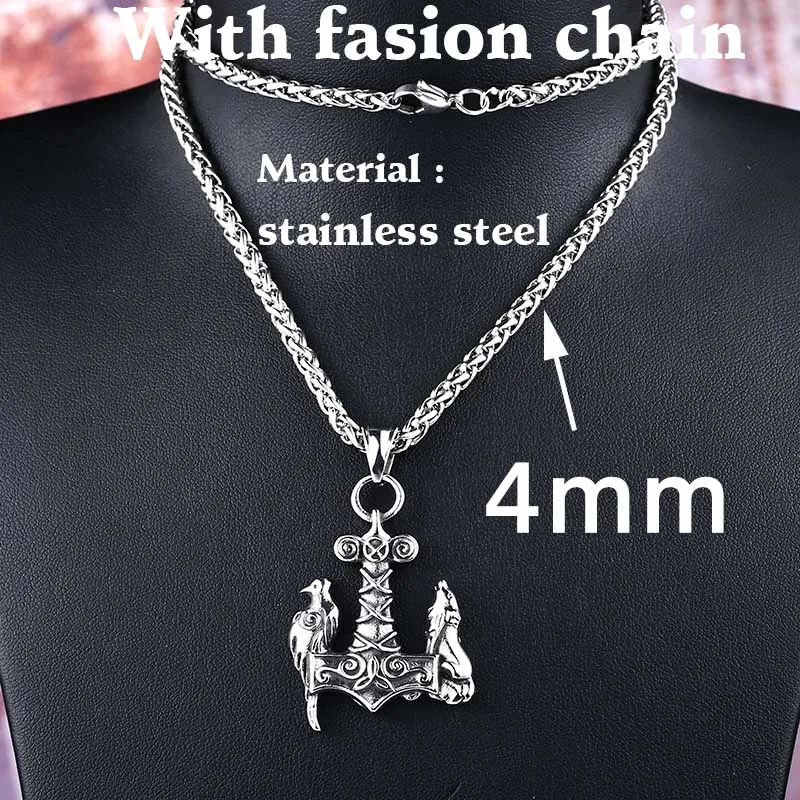 A fashion chain Байер 316L нержавеющая сталь все виды Тор молот Мьёльнир кулон ожерелье Викинг скандинавский, норвежский колье с кулоном в стиле викингов мужской подарок - Окраска металла: A fashion chain