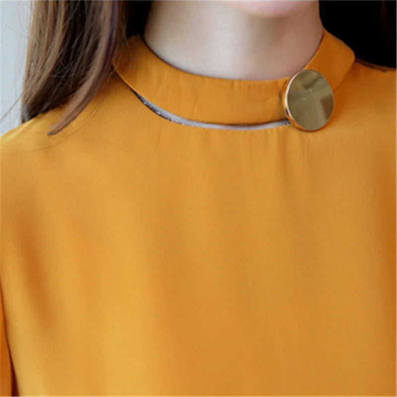 Новый осень 2017 г. мода стоять Средства ухода за кожей Шеи Шифоновая блузка S