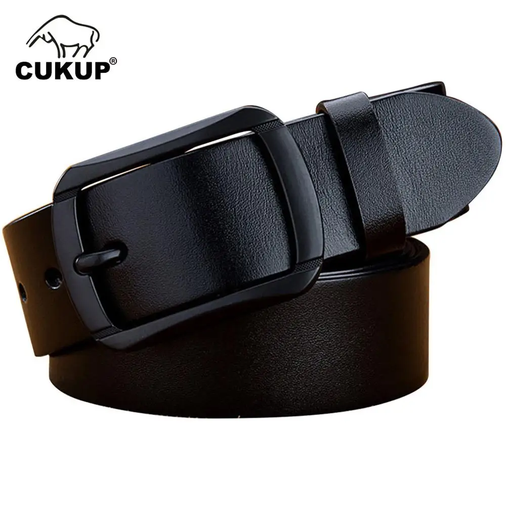CUKUP Mens Top Quality Luxury Cowhide Leather Belts for Men Simple Pin Buckle Male Casual Styles Jeans Black Belt 2022 NCK643