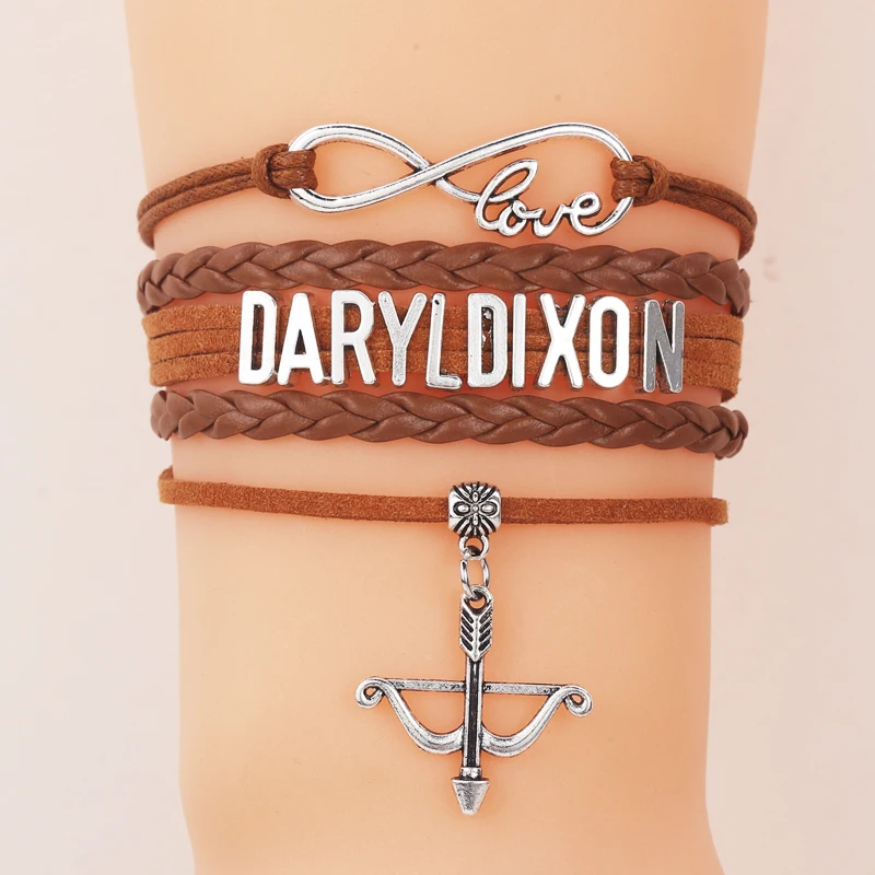 Infinity Love The Walking Dead Daryl Dixon браслеты черная/коричневая обертка Кожа Веревка с бантом