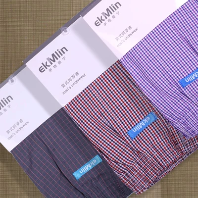 EkMlin 3-Pack мужские боксеры шорты Нижнее белье Полосатый плед 50s чёсаная пряжа тканый хлопок N - Цвет: Фуксия