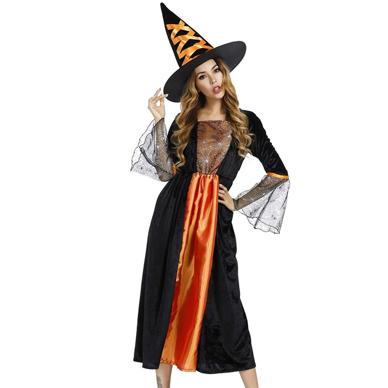 

Halloween Costumes Witch Costume for Women Adult Adulto Fantasia Long Dress Hat Cosplay Clothing for Woman