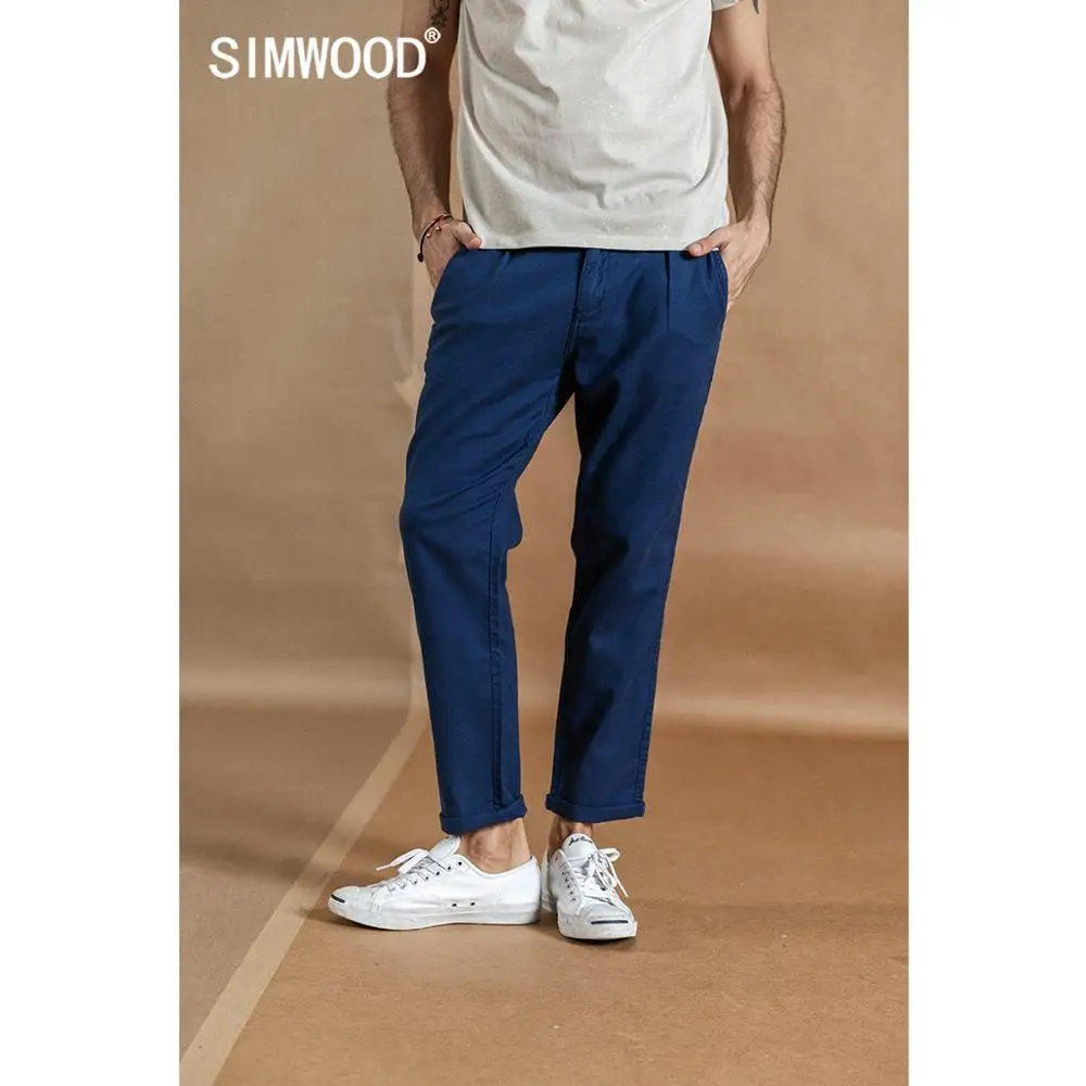 Мужские повседневные брюки SIMWOOD летние штаны из хлопка и льна длиной до щиколотки