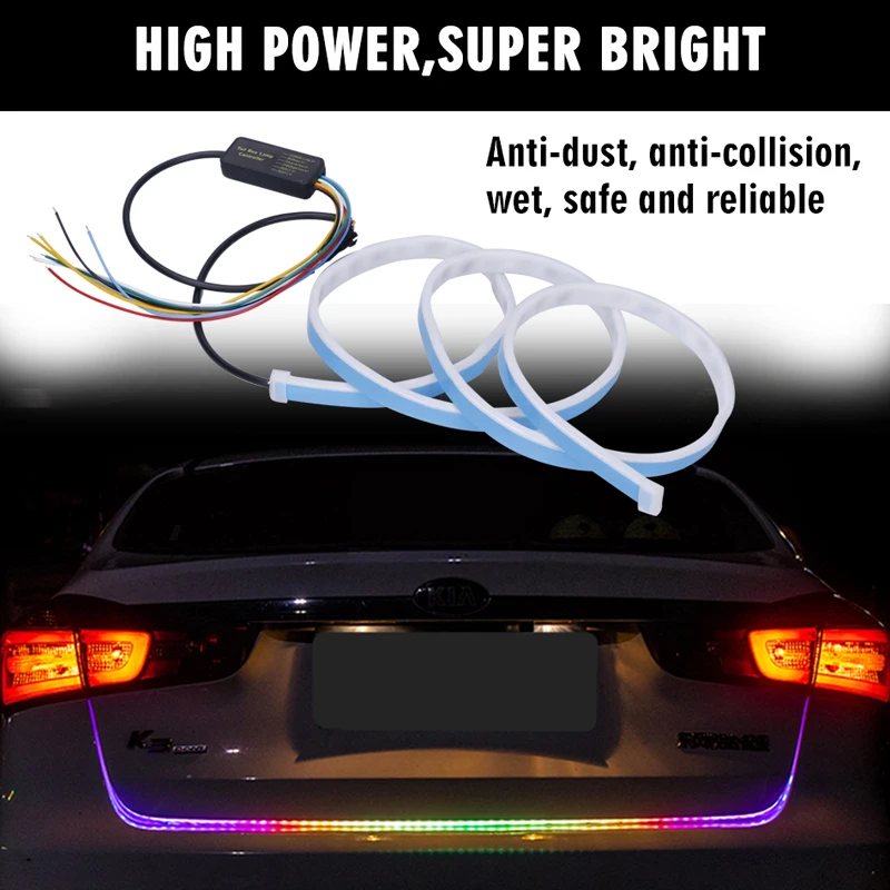 Trunk Strip light Tailgate luggage Car Rear Lamp Dynamic Streamer Floating RGB led strip with Amber Turn Signal Flow 12V | Автомобили и