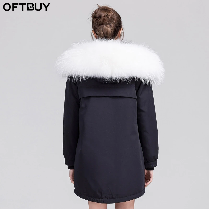 Oftbuy Новинка 2017 белая зимняя куртка женские парки пальто с мехом натуральным