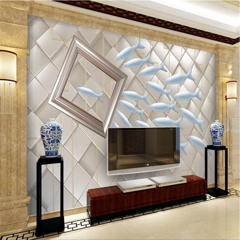 

Custom 3d Photo Wall Paper Fish Large Wall Murals Environment Friendly Embossed Non-Woven TV Background Living Room Kitchen