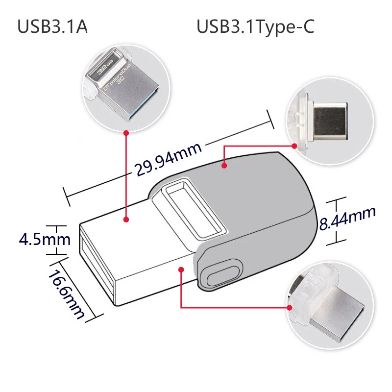 Kingston MINI USB Flash Drive 128 Гб 64 ГБ 32 ГБ USB 3,1 тип-c Pem Drive для смартфонов и планшетов Cle USB Memory Stick 2в1 USB