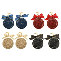 black blue beige red strings plaited golden stud thread ribbon bowknot women round dangle earrings drop earrings