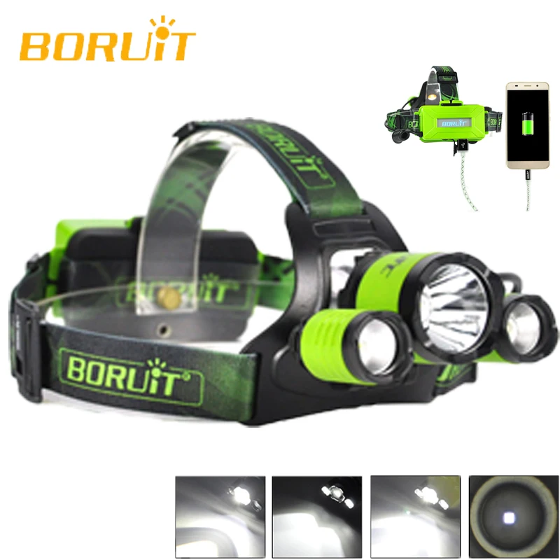 BORUiT B21 мощный зеленый светодиодный налобный фонарь лампа Cree XM L2 + 2xxpe