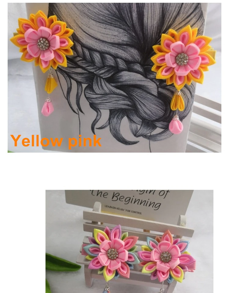 Новинка DIY японское кимоно ручной работы Sakura hairwear для девочек женские заколки для волос цветок канзаши головные уборы с длинными падениями