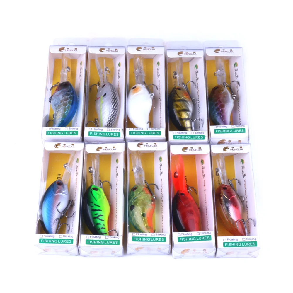 HENGJIA 2019 10pcs New fishing lure 9cm 13g Crank Plastic Hard bait 3D Eyes Artificial Wobbler Isca Tackle 6#hook with box | Спорт и
