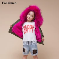 popular kids boys girls winter coat big raccoon high quality fur hooded detachable jacket fur liner girl bomber jackets