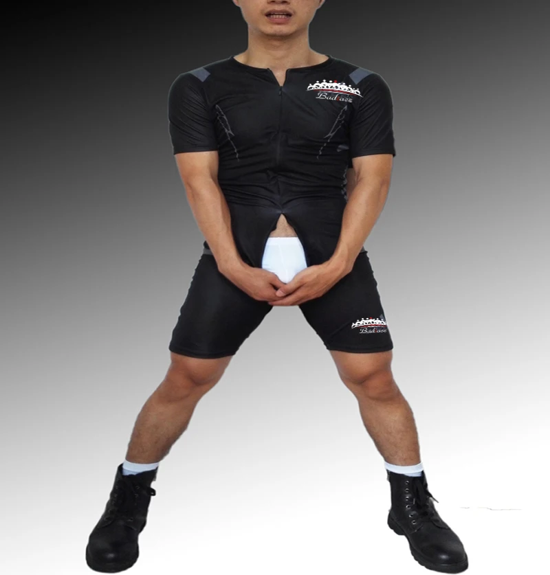 Сексуальный мужской костюм X Man с широкой молнией спортивный для быстрого бега