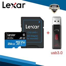 Lexar 633x TF карта класс 10 256 ГБ Micro SD кард-ридер 64 Гб карты памяти 128 Гб Адаптер для хранения 256 ГБ USB ридеры 32 Гб бренд - Емкость: 256 ГБ