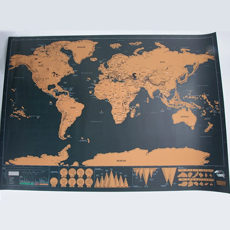 Deluxe Erase карта мира, карта для путешествий, царапины, карта для путешествий, 42x30 см, украшение для дома, офиса, наклейки на стену, маленькая карта мира