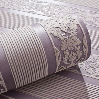 Фиолетовый 3d papel де parede в полоску дамасский кофе бархатные обои для гостиной обои домашний декор фон обои - Цвет: Фиолетовый
