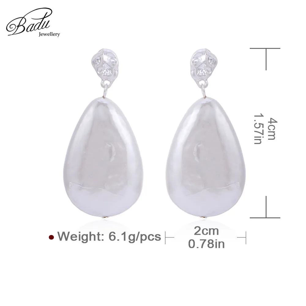 

Badu White Simulated Pearl Dangle Earring for Women Korean Style Party Jewelry Elegance Fashion Oval Dangle Earrings