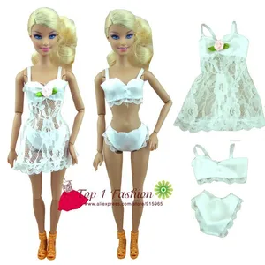Пикантный пижамный комплект белого цвета, нижнее белье, ночная рубашка, бюстгальтер и нижнее белье, Одежда для куклы Барби, 1 комплект
