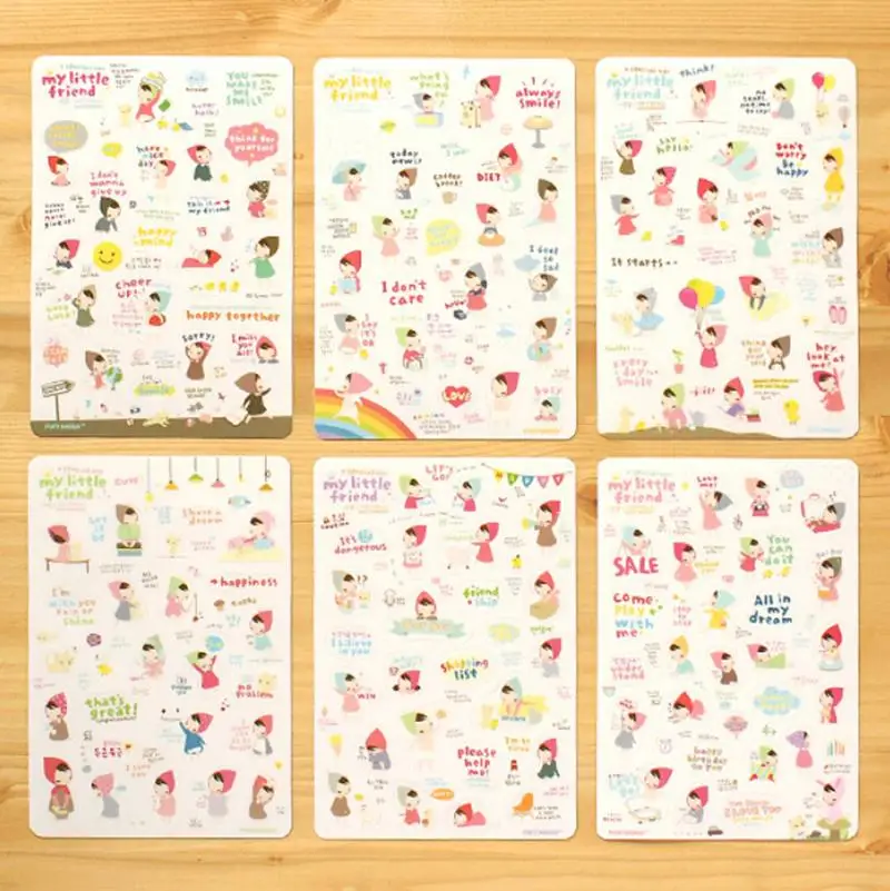 6sheets Sweet Girls Diary PVC Sticker Cute Kawaii Sticky Notes Planner Stickers for Notebook Office Stationery Decoration | Канцтовары