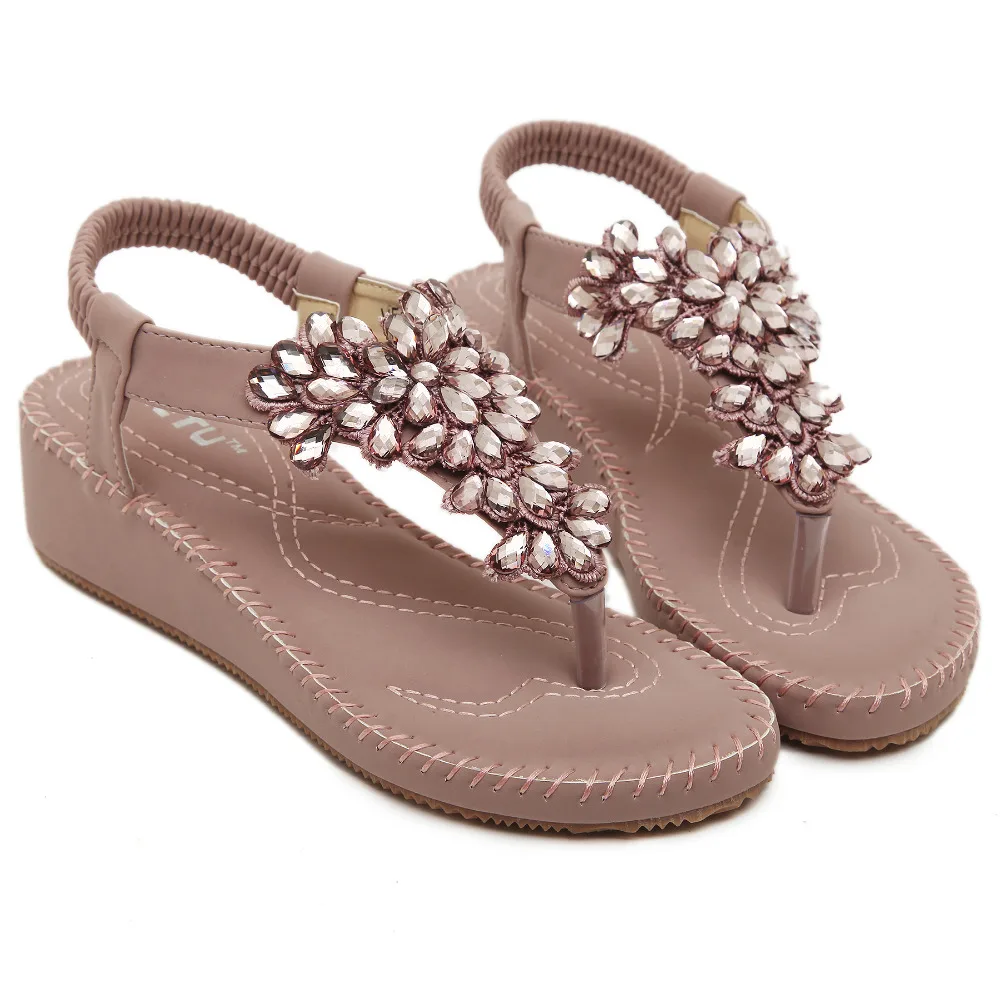 Новые корейские стразы женские сандалии каблкуки Вьетнамки Обувь для женщин