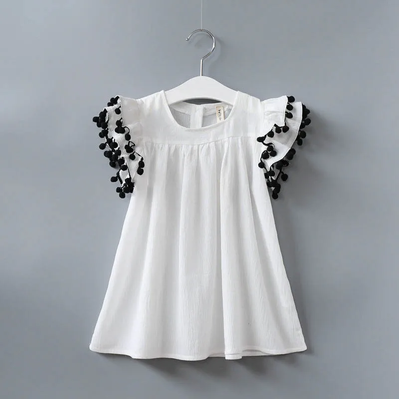 2017 новые летние платья для девочек детская одежда однотонное белое и оранжевое