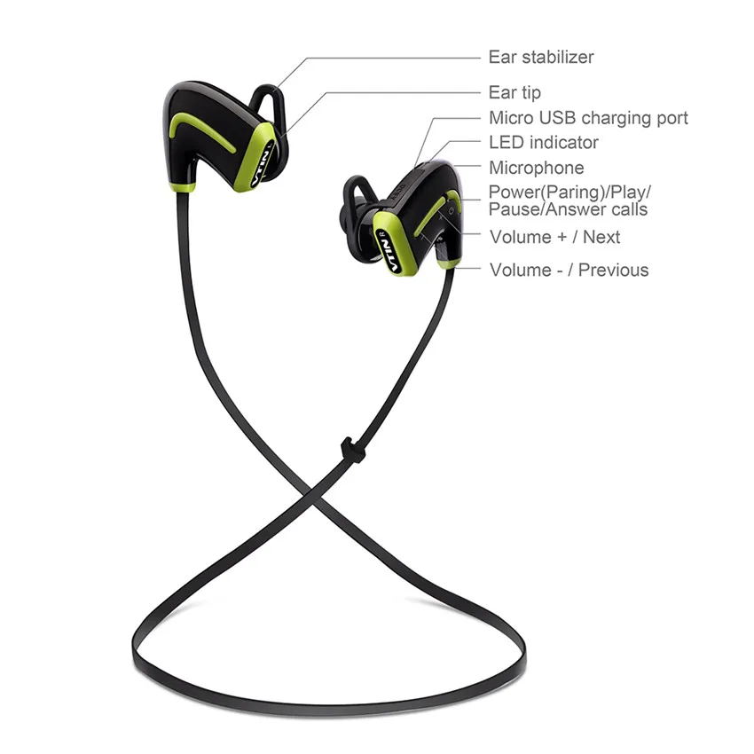 VTIN Беспроводная Bluetooth 4 0 гарнитура HIFI стерео звук легкие наушники спортивные с