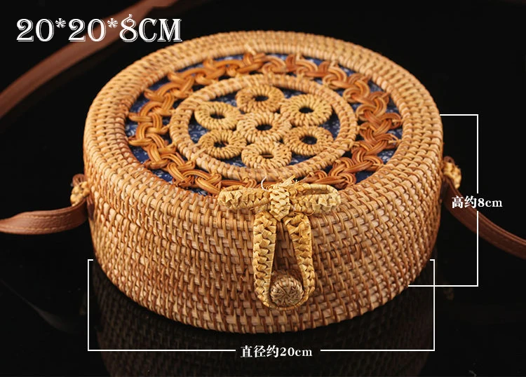 Вышитая ручная вязаная сумка круглые соломенные сумки женская летняя из ротанга