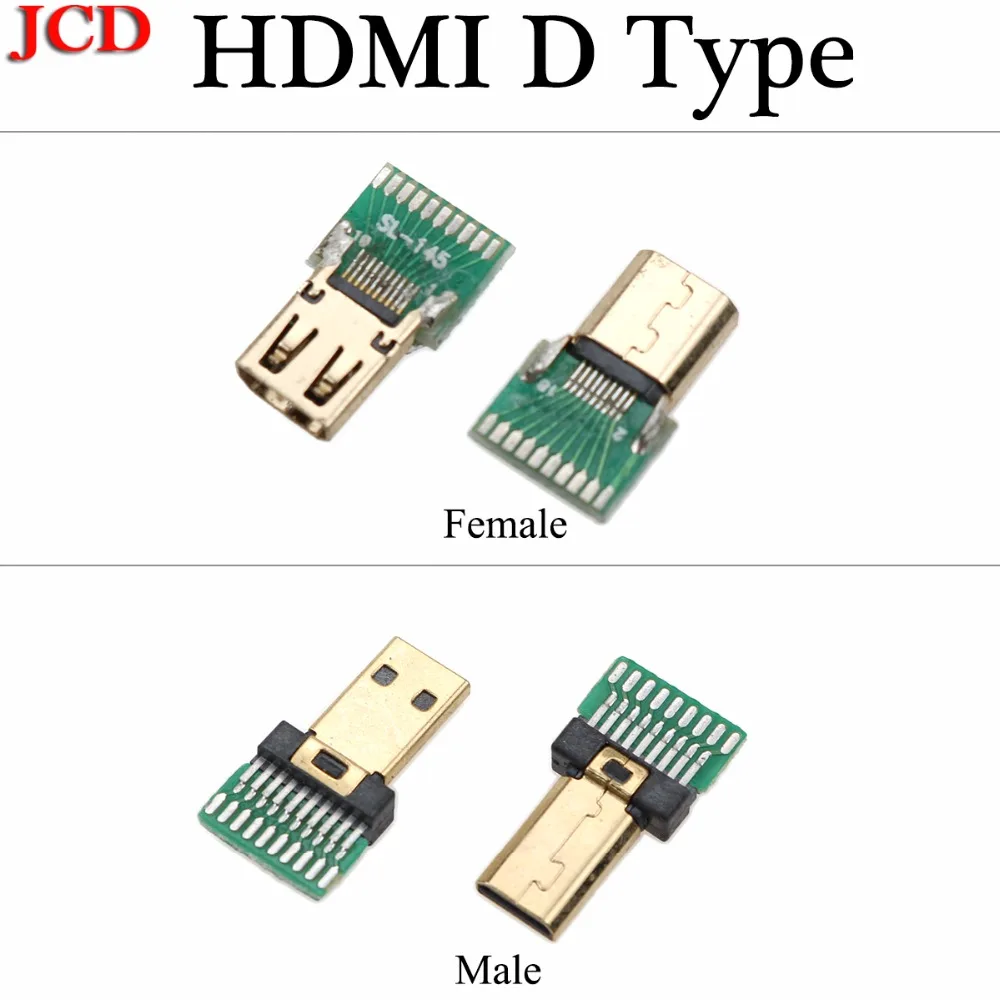 JCD Позолоченный разъем HDMI типа D штекер Micro совместимый с печатной