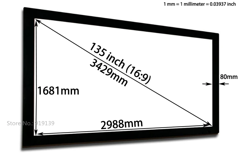 Глянцевый экран размером 1681x2988 мм акустически прозрачный HD широкий 135 дюйма с