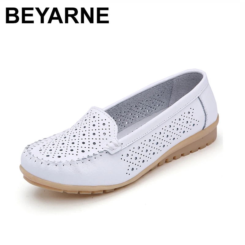 

BEYARNE 2023 Spring women flats shoes women genuine leather shoes woman cutout loafers slip on ballet flats ballerines flats 169