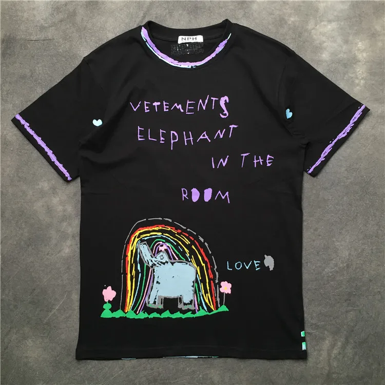 

New Novelty T Shirts VETEMENTs Elephant T Shirts T-Shirt Hip Hop Skateboard Street Cotton T-Shirts Tee Top kenye S-XXL #K15