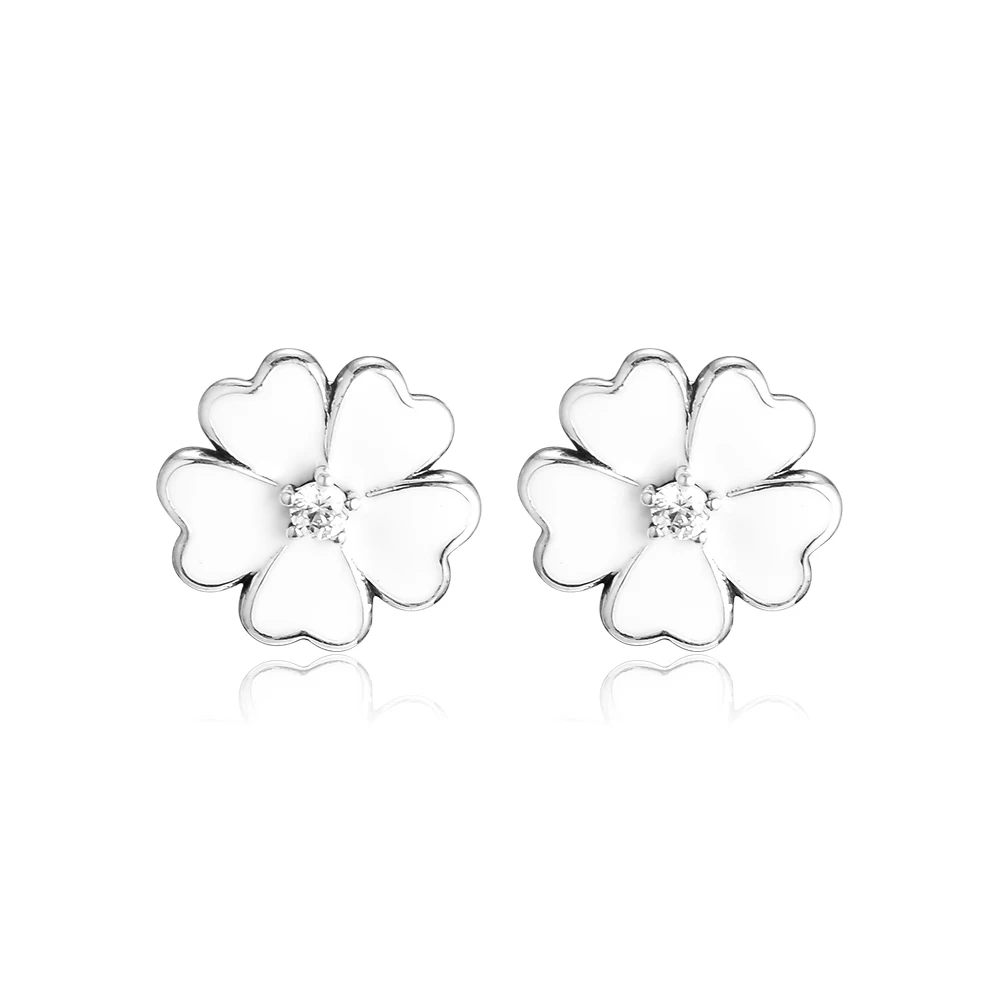 

CKK Earring White Primrose Stud Earrings Sterling Silver Jewelry 100% 925 Silver Women Brincos Oorbellen Pendientes