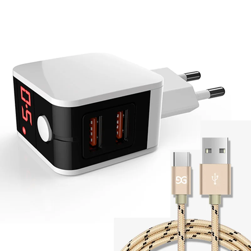 WhiteGold От GUSGU USB Зарядное устройство двойное быстрое зарядное устройство для телефона адаптер ЕС Порты и разъёмы с Тип usb-C нейлоновый кабель для samsung Galaxy S9 S8 huawei Oneplus - Цвет: WhiteGold