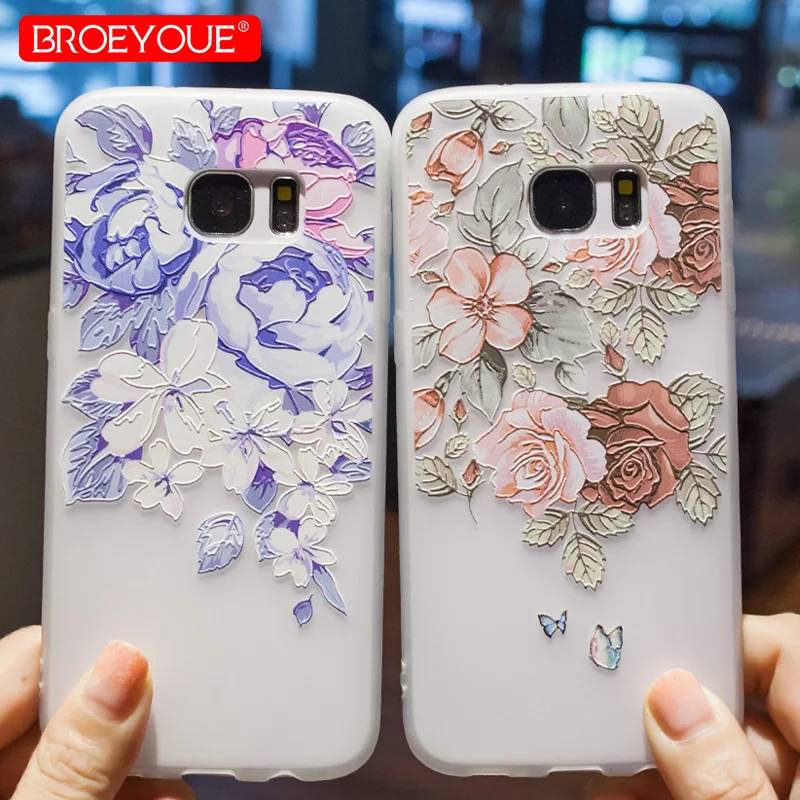 BROEYOUE Case For Samsung Galaxy A3 A5 A7 A8 J3 J5 J7 2016 2017 Pro S7 S8 S9 Edge Plus 3D Relief Silicone TPU Flower Phone Cases |