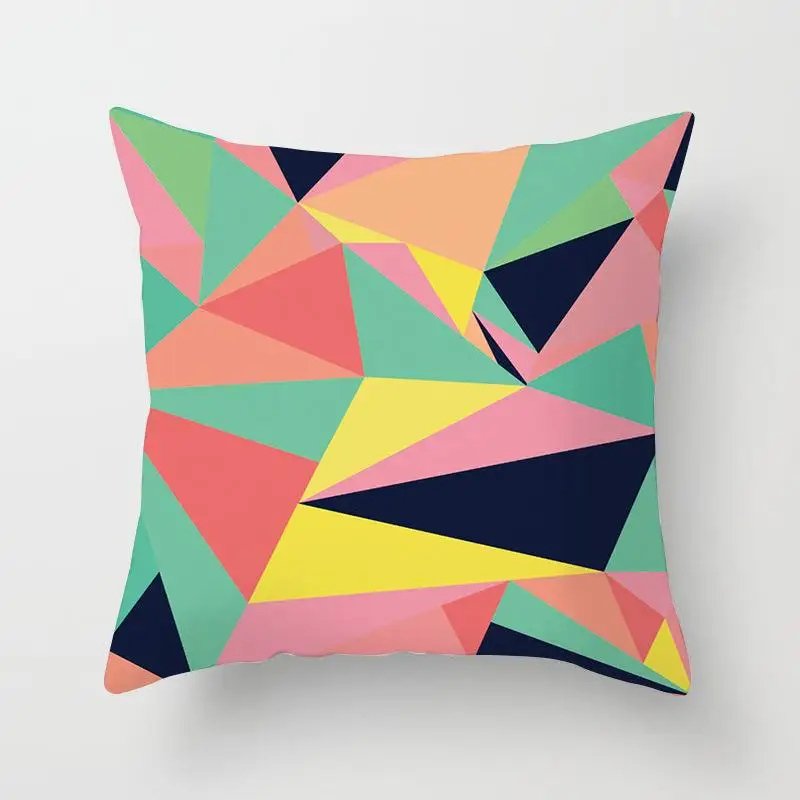 Colorful Geometry-08 Наволочка для подушки цвета радуги, Геометрическая, персиковая кожа, для автомобиля, дивана, гостиной, спальни, дома, декоративные наволочки 45x45 см - Цвет: Colorful Geometry-08
