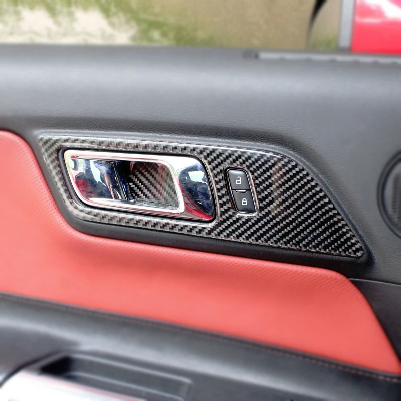 

2pcs Car Carbon Fiber Interior Door Panel Door Bowl Cover Sticker Trim For Ford Mustang 2015 2016 2017