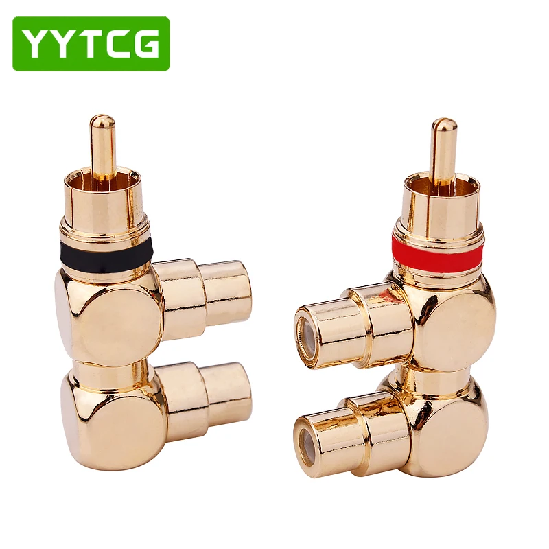 Banhado a Ouro Áudio e Vídeo Adaptador de Conector Vermelho + 1 Macho para 2 Yytcg Peças Peça Plugue Rca Traseiro Fêmea av Cabo 2 1