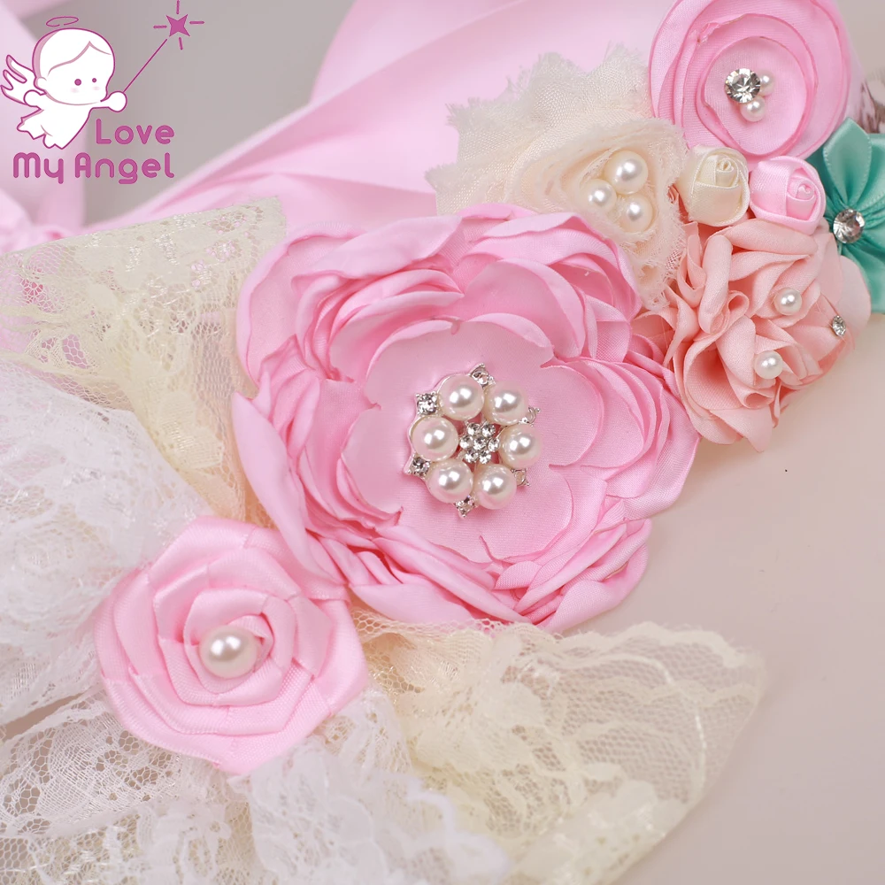 1 шт. розовый пояс с цветочным узором для девочек новорожденных детское свадебное