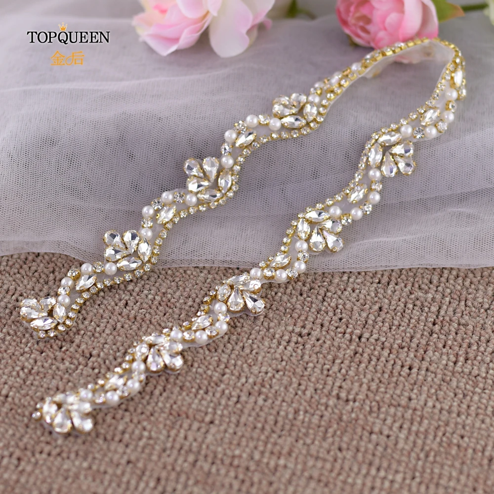 TOPQUEEN S421-G золотой пояс невесты горный хрусталь жемчуг свадебный пояс для женщин платье алмаз свадьба caftan платье пояс