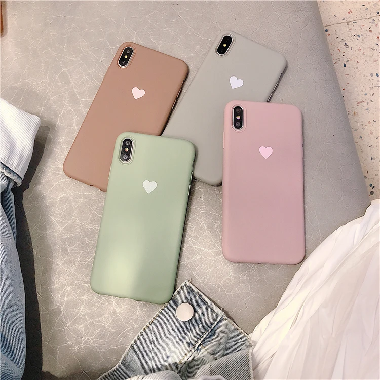 Candy Color Simple Love Hearts Phone Case For iphone XR XS Max X Cartoon Soft TPU 7 6 8 Plus Back Cover | Мобильные телефоны и